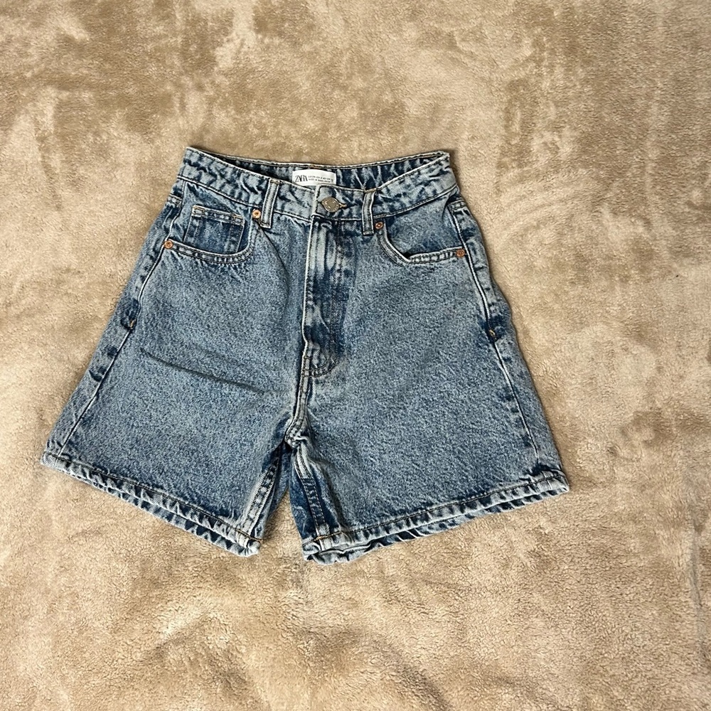Zara Washed Blue Denim Bermuda Shorts